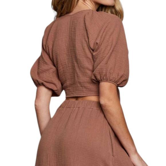 NEW SUNDAY RITUAL cleo tie front top in brown - Picture 2 of 3